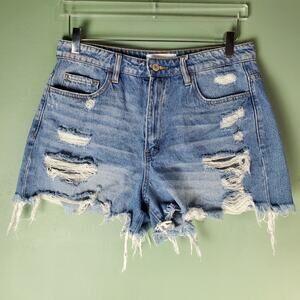 Vervet Womens Super High Rise Distresseed Denim Shorts Size Large